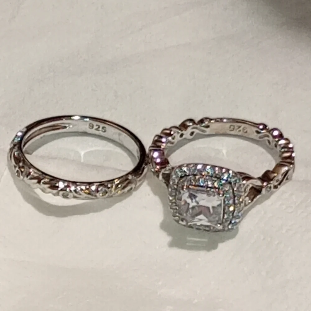 Sterling Silver Engagement And Wedding Band Ring Set/NWOT/Cocktail Ring & Band - Picture 6 of 16